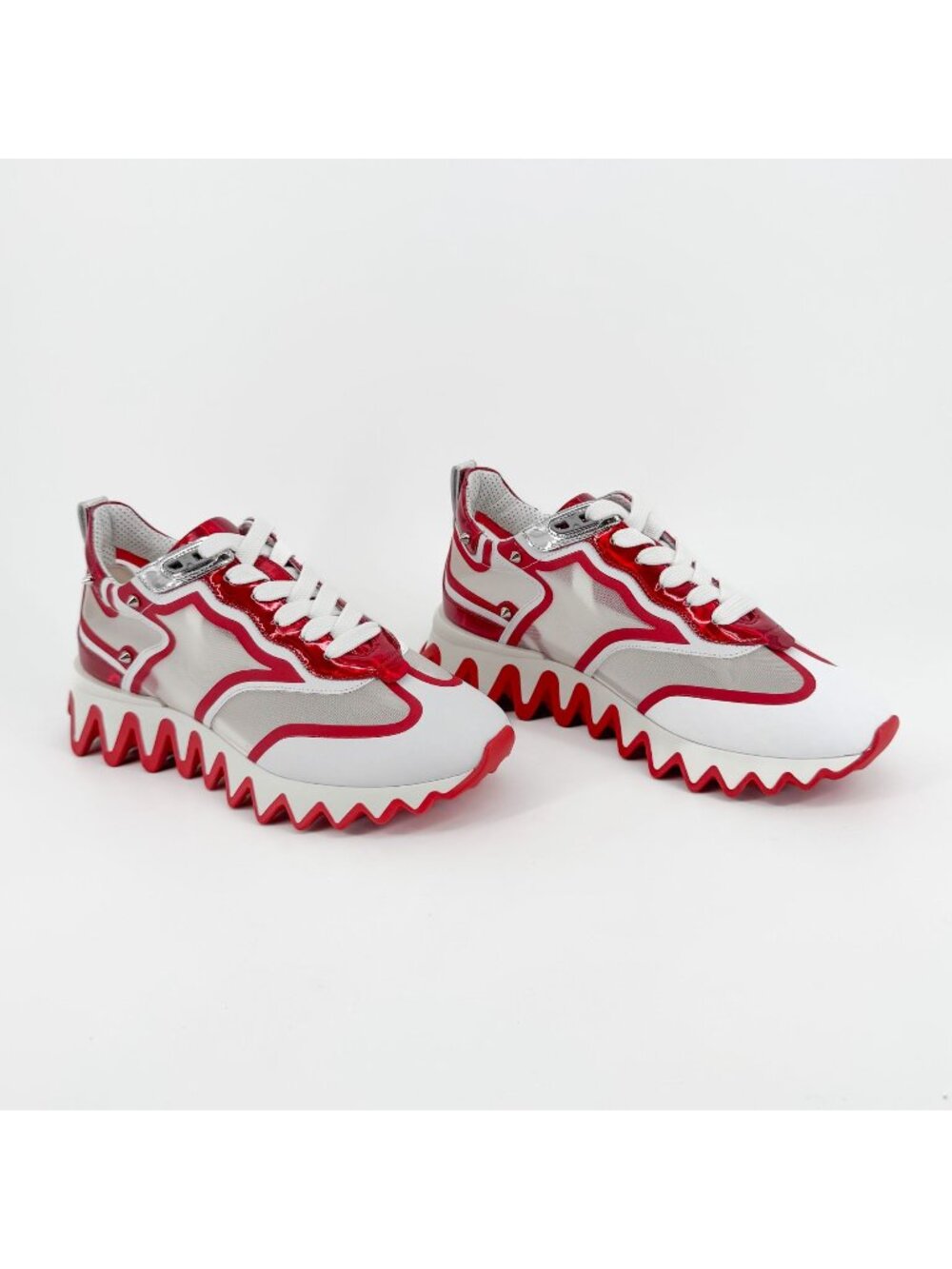 Christian Louboutin Sharkina Mesh Sneakers Red White Size 37 US 7 Women's